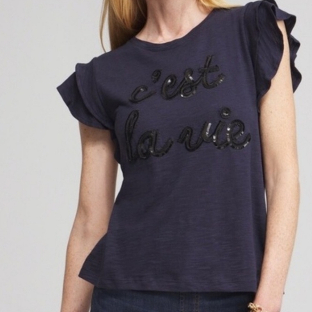 Chico’s c’est la vie ruffle tiered tee XL Standard Chicos 3 NWT